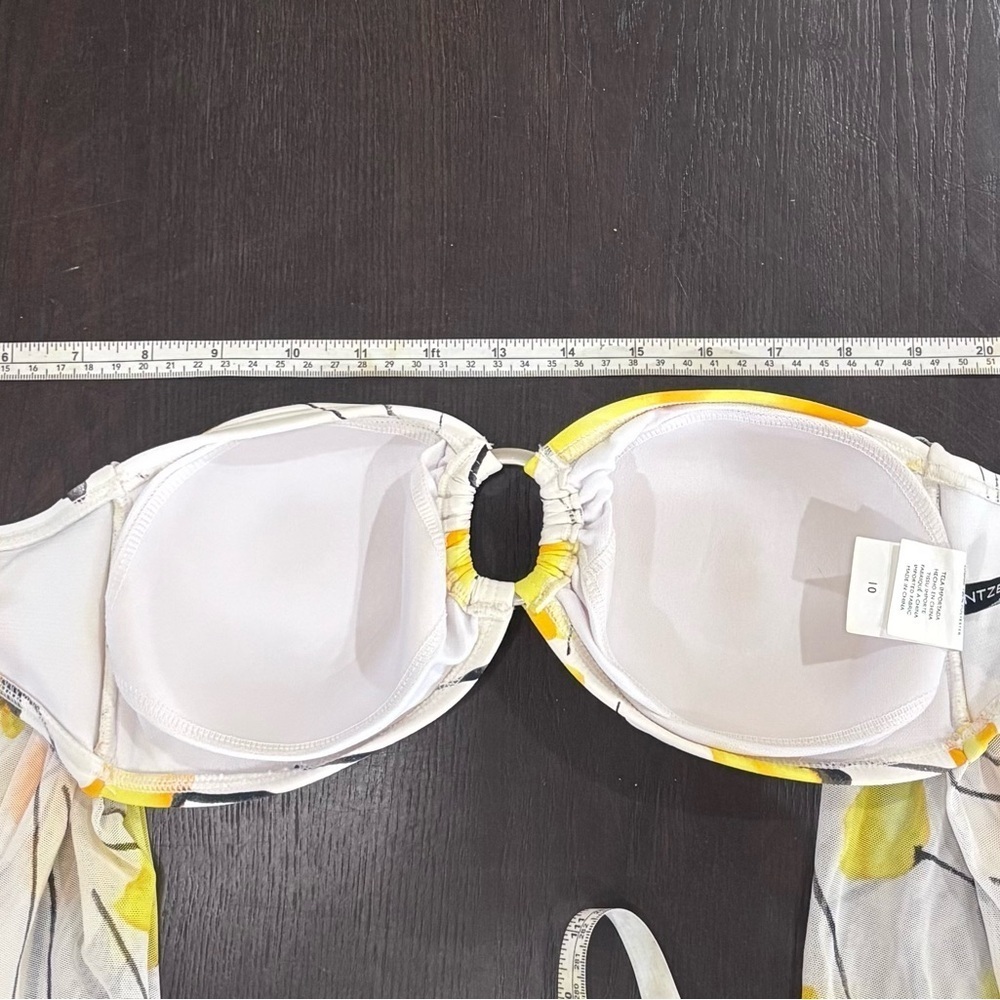 Jantez White and Yellow Floral Design Bandeau Bikini Bathing Suit Top Size 10 - Picture 9 of 13